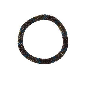 Sashka Bracelet Handmade Bohemian Chic Crochet Beaded Roll-On Amber Blue 3"